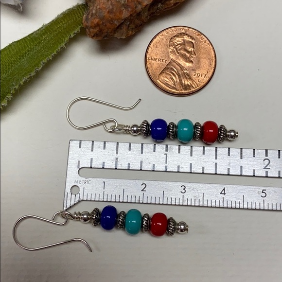 NWOT Sterling ear wires red blue turquoise colors - Picture 4 of 5